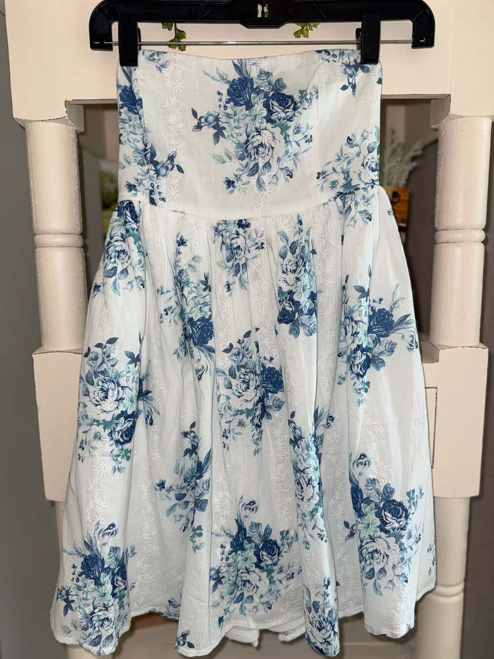 Altar'd State Ivory Blue Floral Strapless Mini Dress